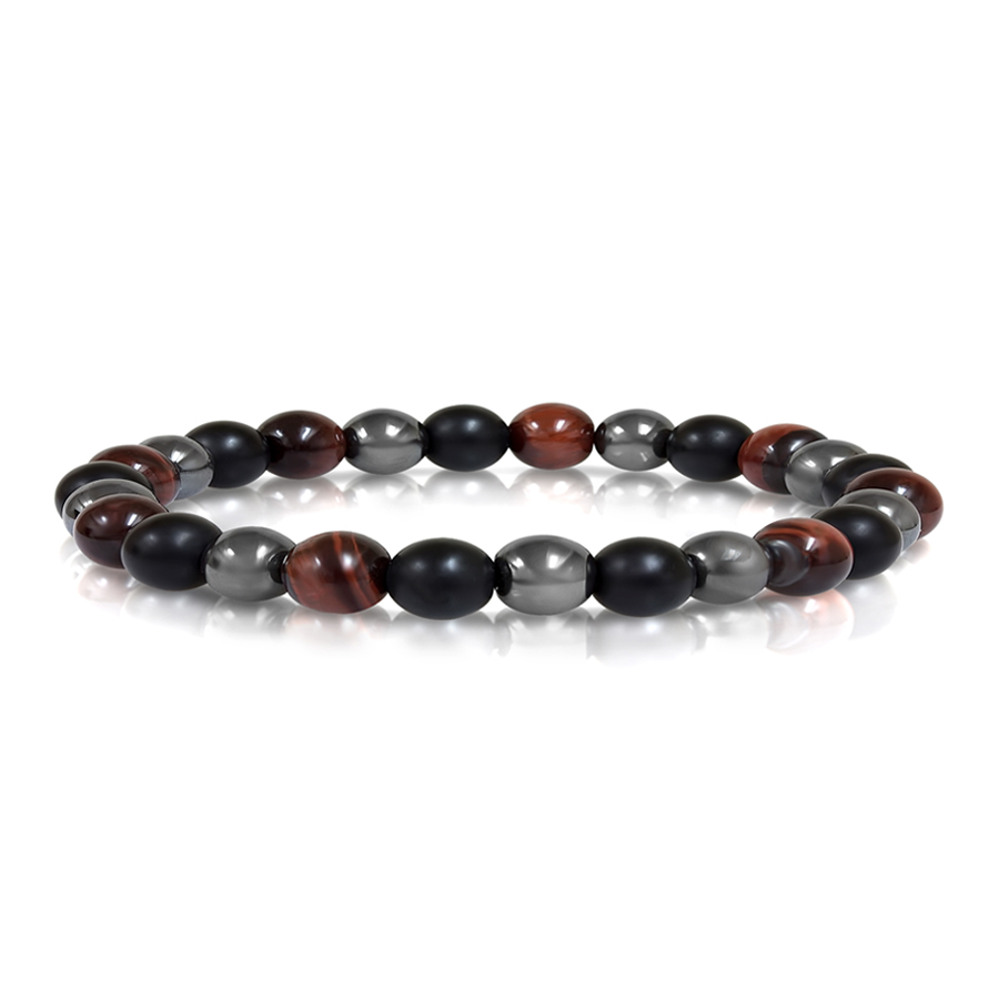 Bracelet de perles onyx noir et oeil de tigre rouge