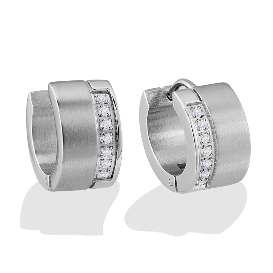 Ion Plated Stainless Steel White Cubic Zirconia Satin Edge Huggies