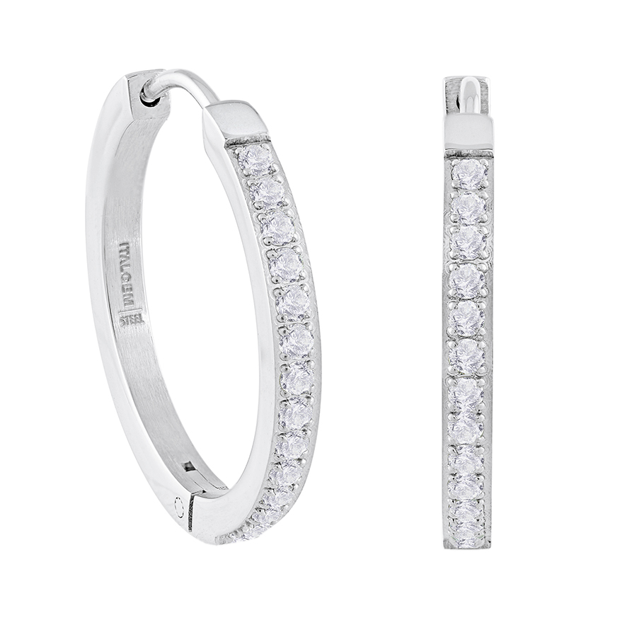 Stainless Steel 22 mm Flat Eternity Earrings - Silver-Tone