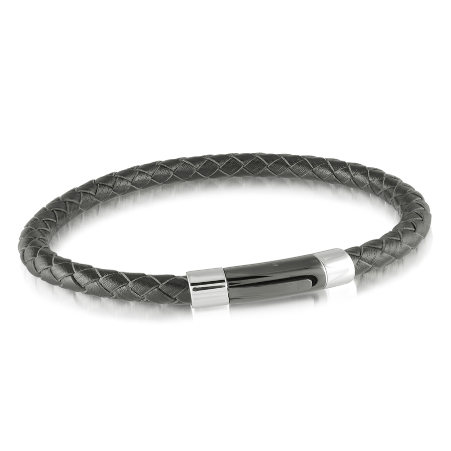 Bracelet en cuir et acier inoxydable IP noir