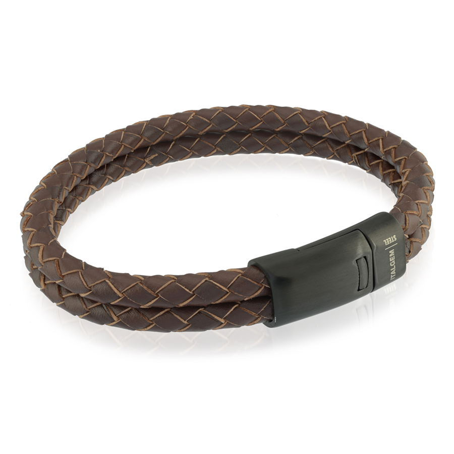Stainless Steel Leather 2-Strand Bracelet