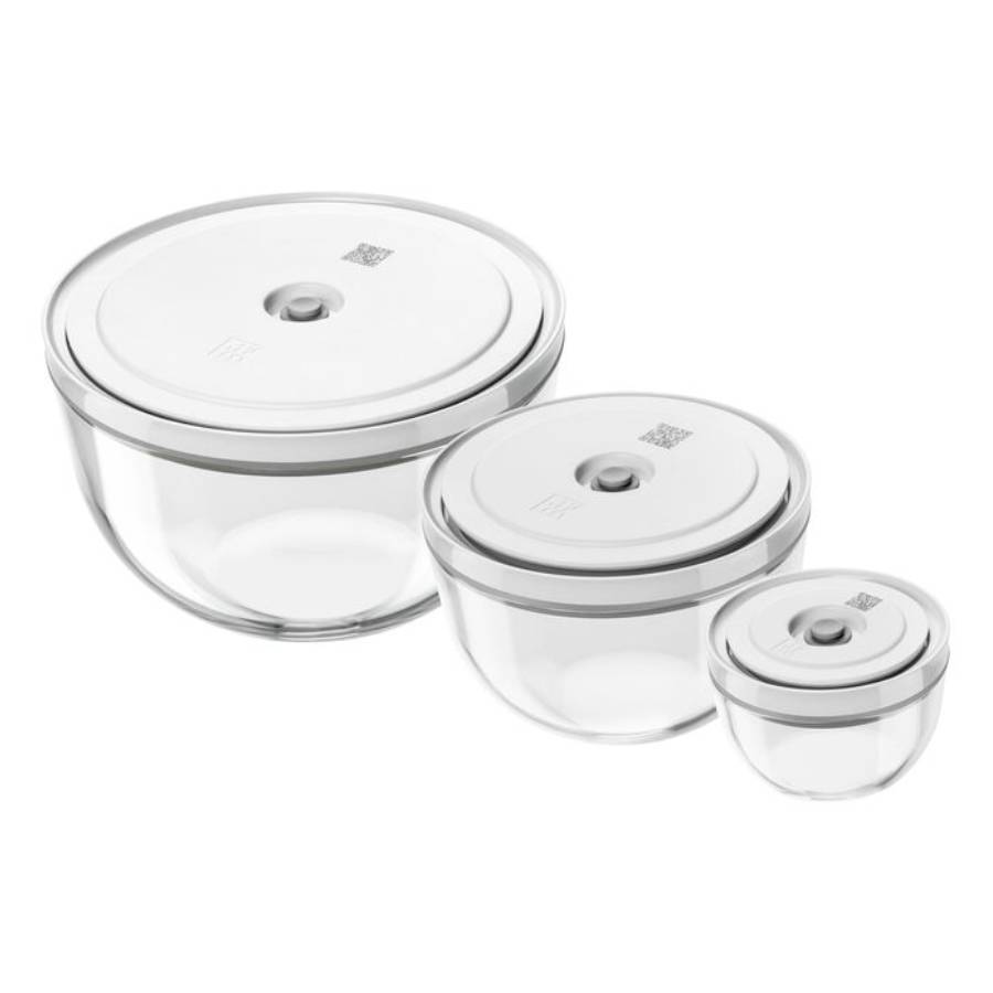 Fresh and Save Vacuum bowl 6 Piece set S/M/L  - Glass Transparent White