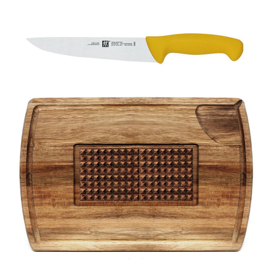 Twin Master Butcher's Knife with Natural Living Acacia Multi-Function Carving Board