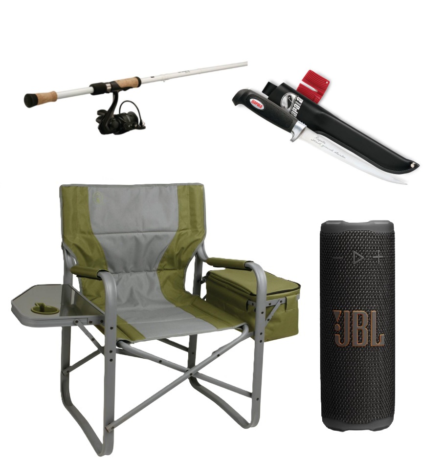 Grip Speaker, Director's Camp Chair, Fishing Rod and Fillet Combo Set