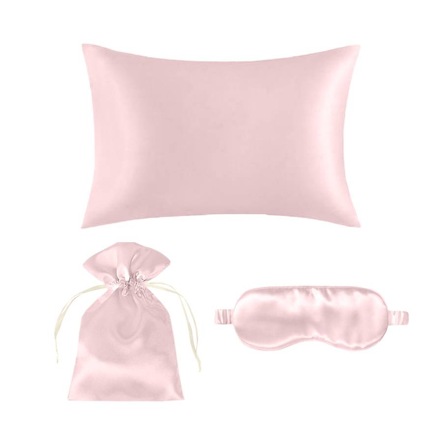 Mulberry Silk Pillowcase with Eye Mask and Pouch Set - King - Pink