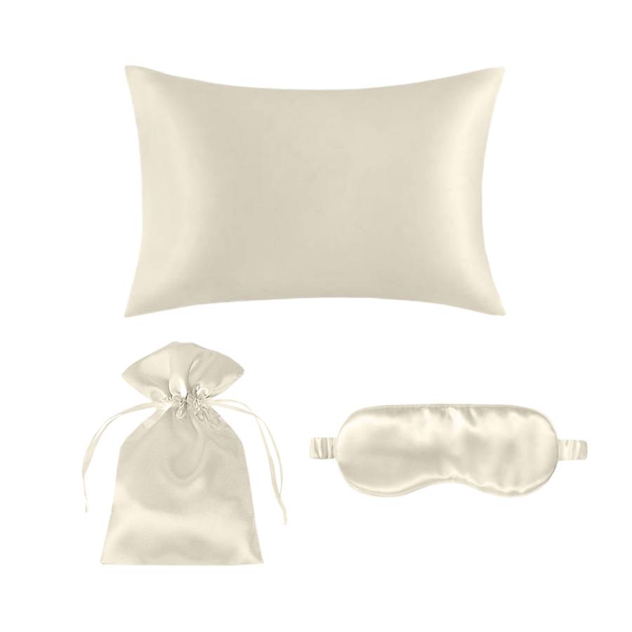 Mulberry Silk Pillowcase with Eye Mask and Pouch Set - King - White
