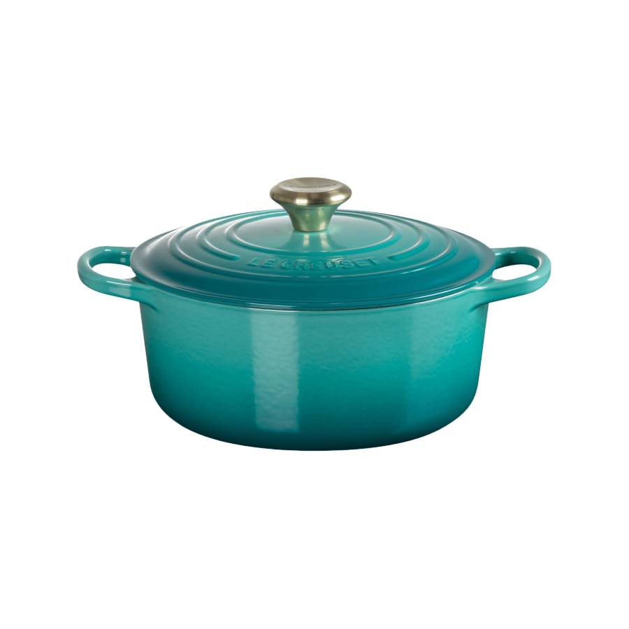 4.2 L Round Dutch Oven with Gold Knob - Bleu Riviera