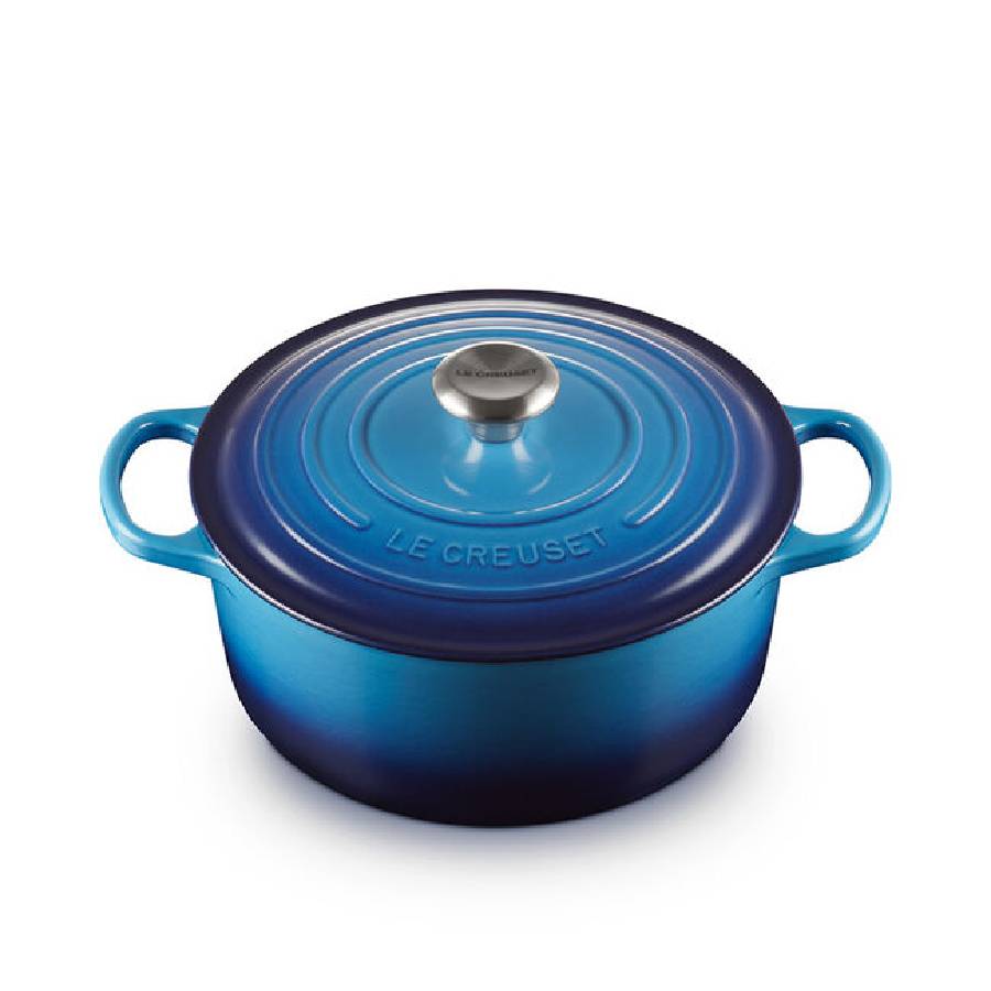 Signature 5,3 L Cocotte ronde avec bouton en acier inoxydable - Bleuet