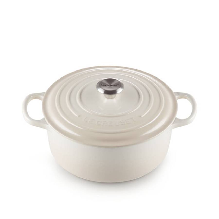Signature 5,3 L Cocotte ronde avec bouton en acier inoxydable - Meringue