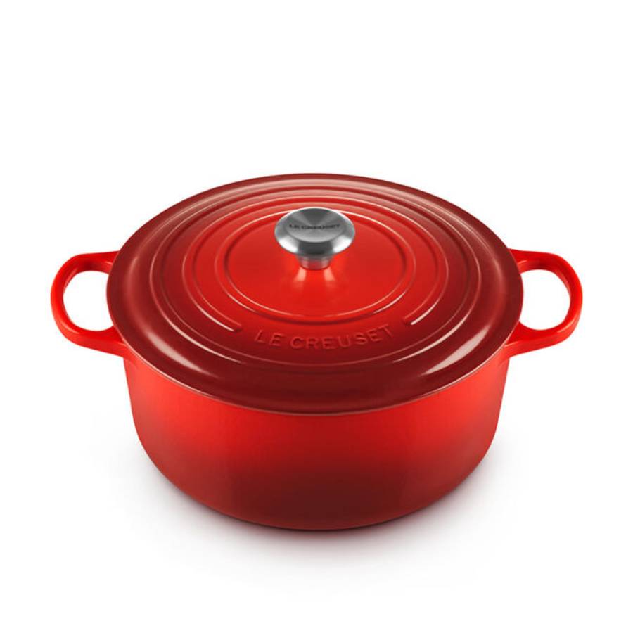 Signature 6,7 L Cocotte ronde avec bouton en acier inoxydable - Cerise