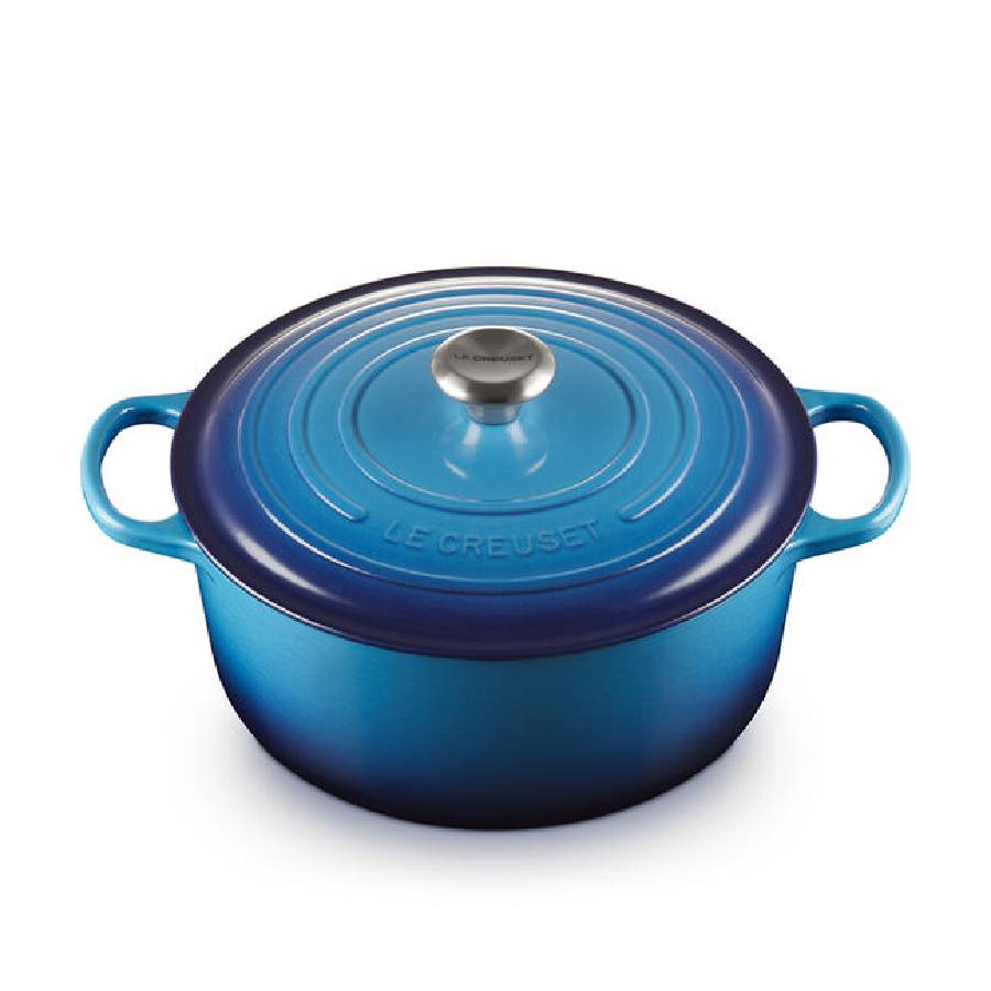 Signature 6,7 L Cocotte ronde avec bouton en acier inoxydable - Bleuet