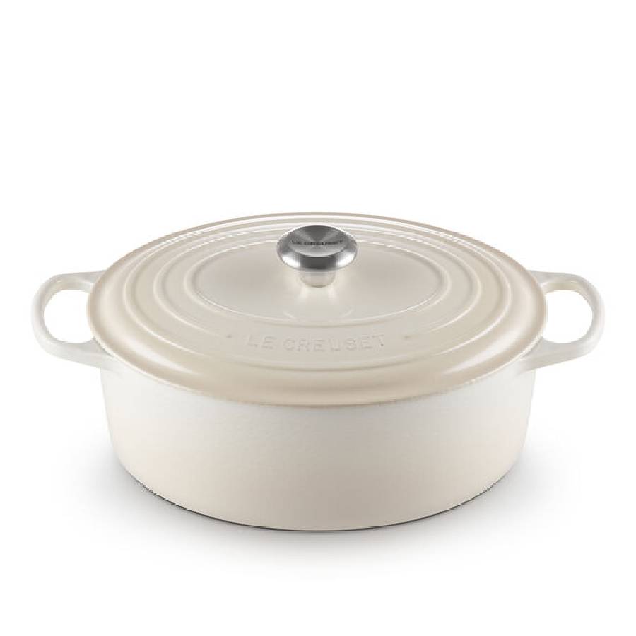 Signature 6,3 L Cocotte ovale avec bouton en acier inoxydable - Meringue