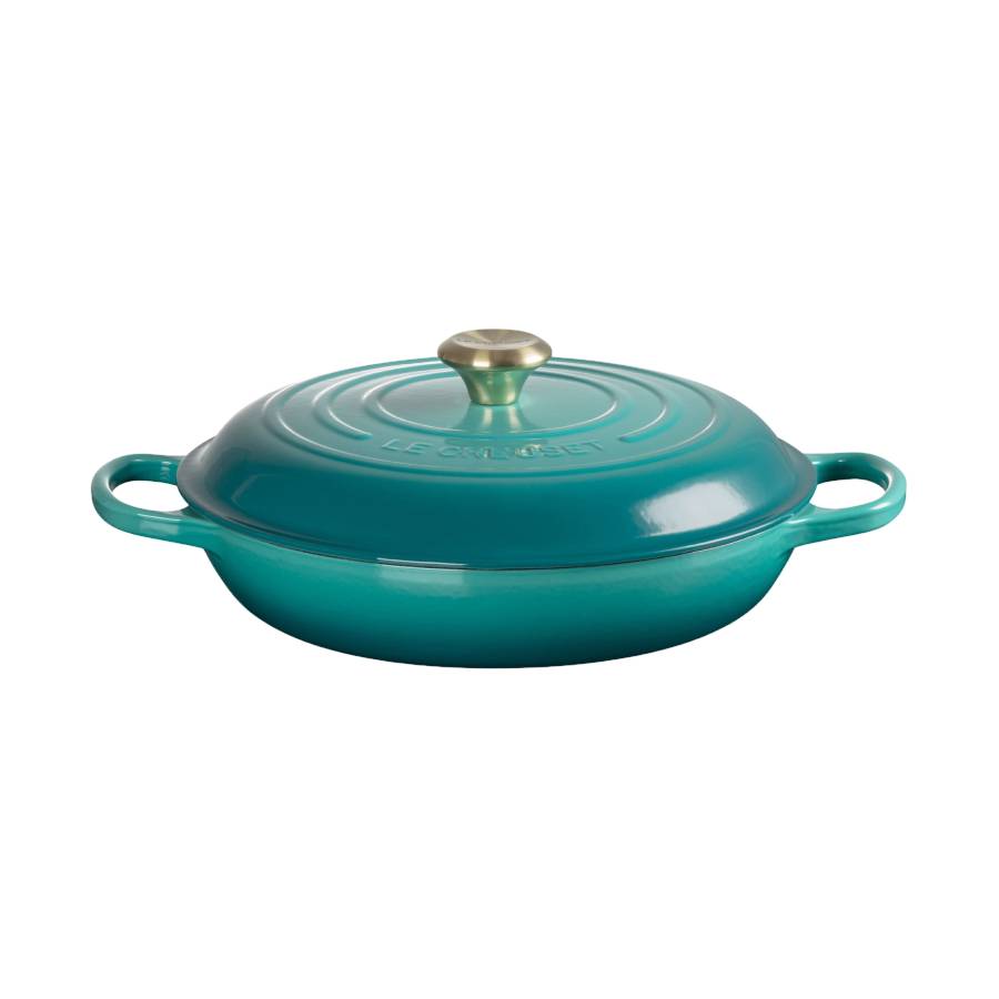 3.5 L Braiser with Light Gold Knob - Bleu Riviera