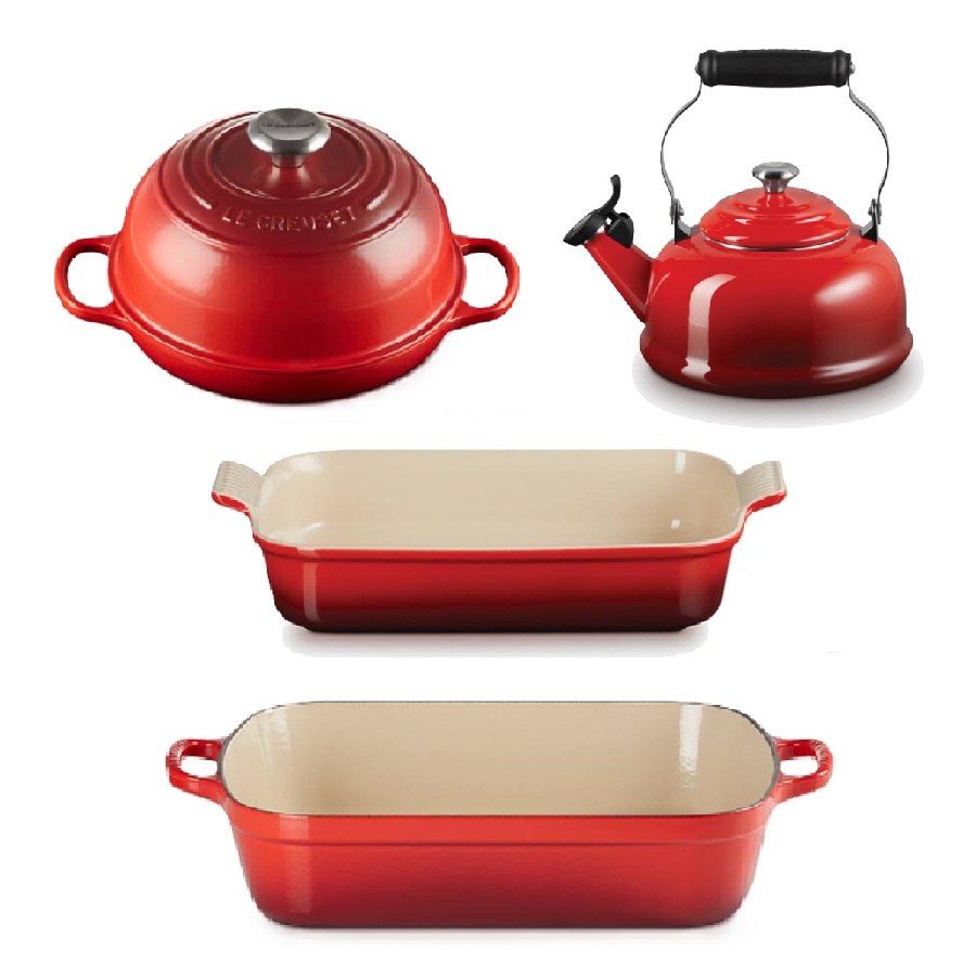 Bread and Roasting Set with Tea Kettle - Cerise