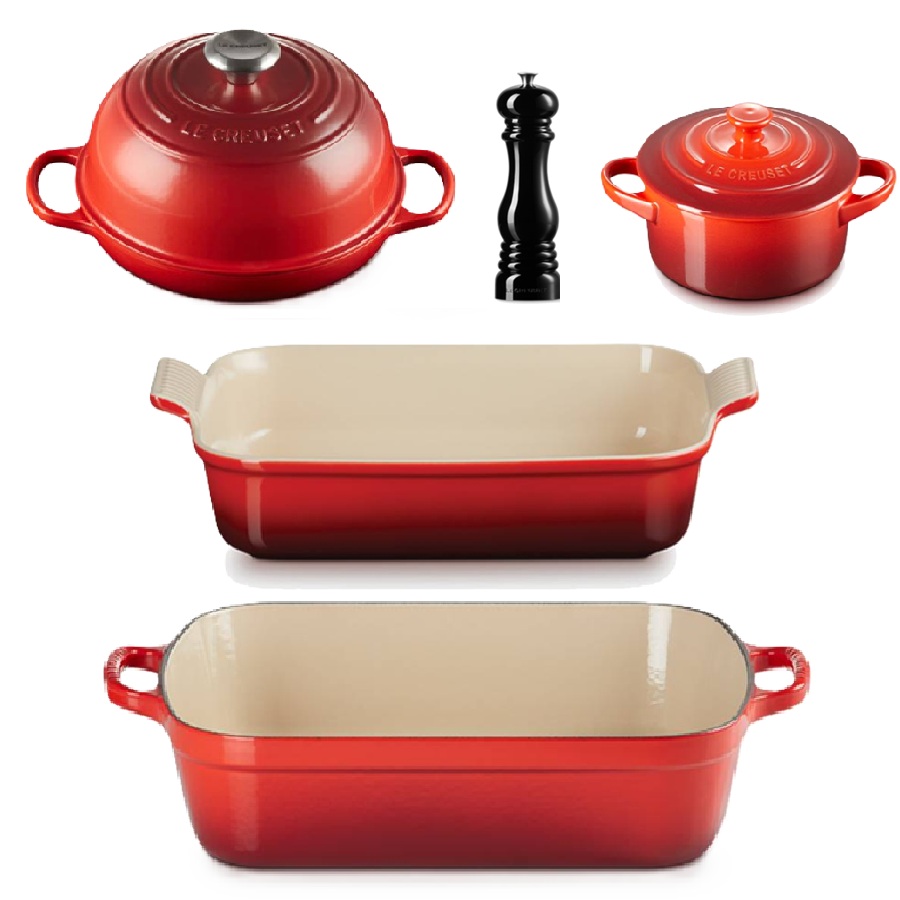 Oven to Table Cooking Set with Pepper Mill - Cerise/Black