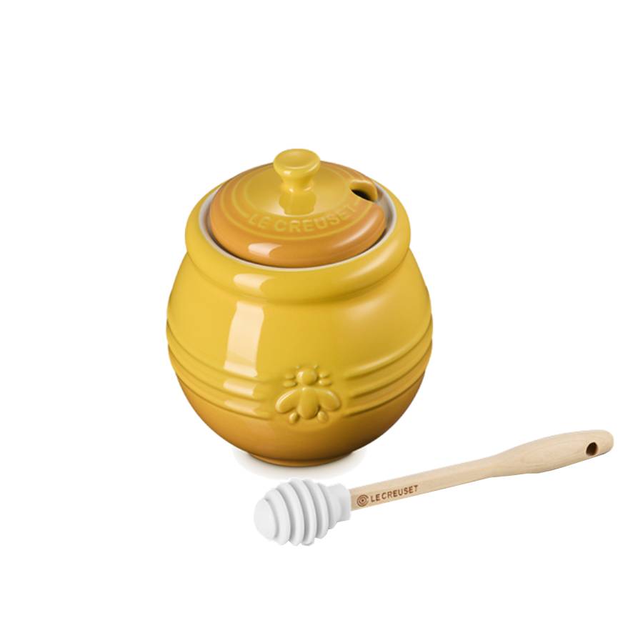 Honey Pot with Silicone Honey Dipper - Amber