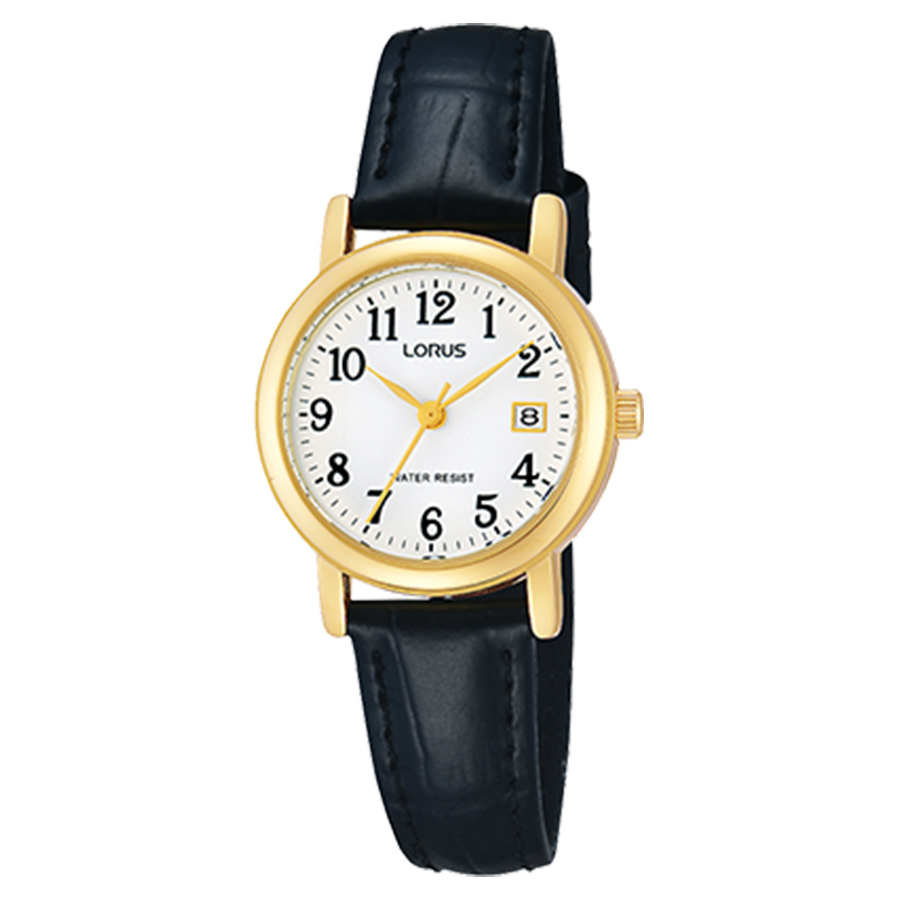 Black Leather Quartz Watch - Women's - Gold/Black