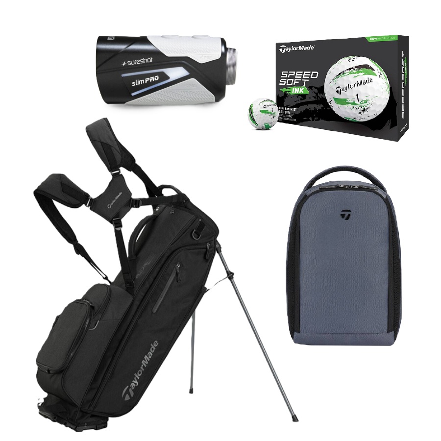 Laser SlimPRO Rangefinder, FlexTech Stand Golf Bag, Shoe Bag and Golfballs Set