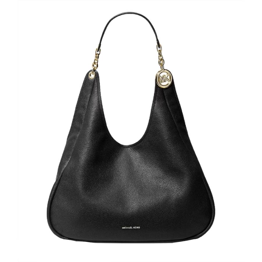 Ellie Large Pebbled Leather Shoulder Bag - Black