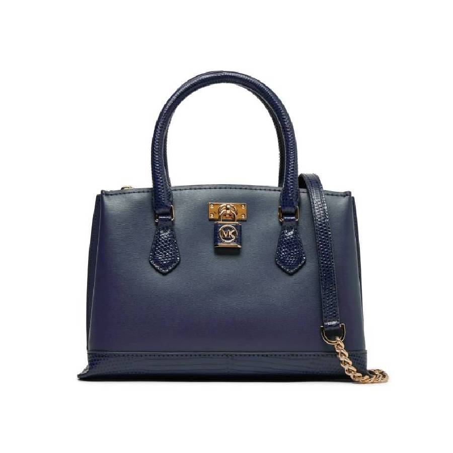 Ruby Smooth Grain Leather Satchel - Navy - Small