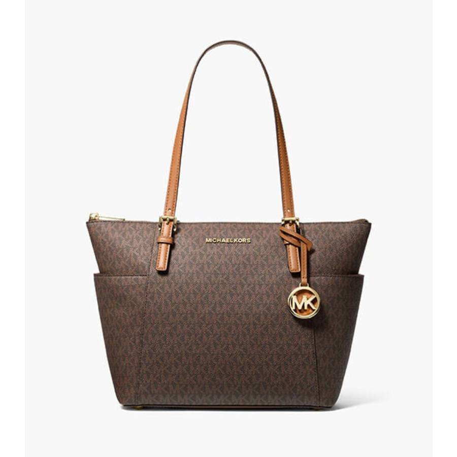 Jet Set Logo Top-Zip Tote Bag - Brown/Acorn