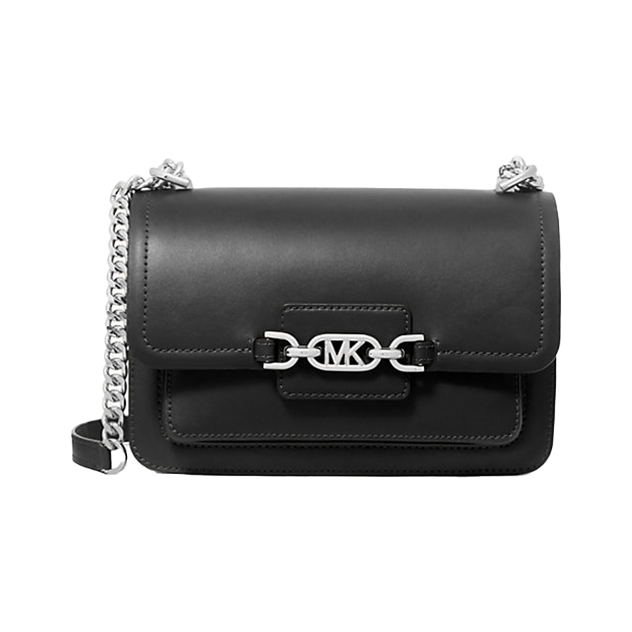 Heather Leather Shoulder Bag - Black - Large