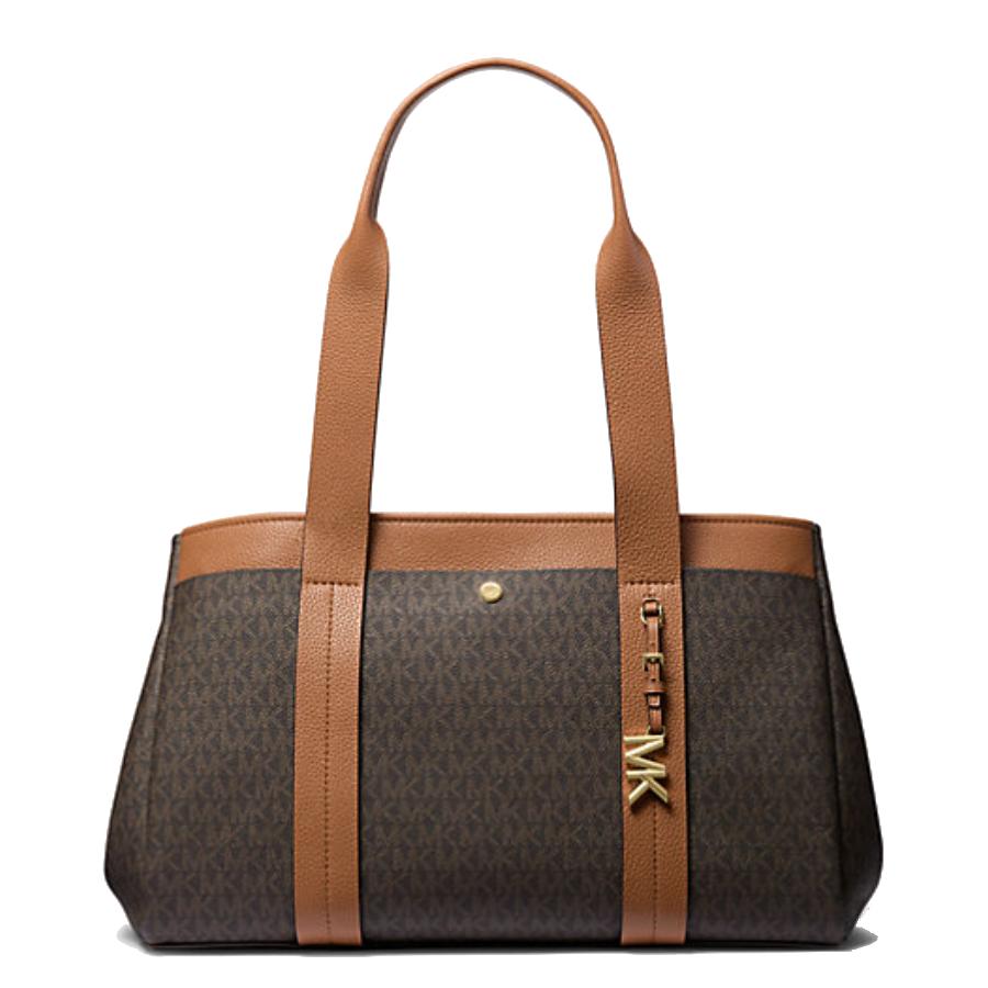 Sac fourre-tout en cuir avec logo Romee Signature - Marron/Gland - Grand