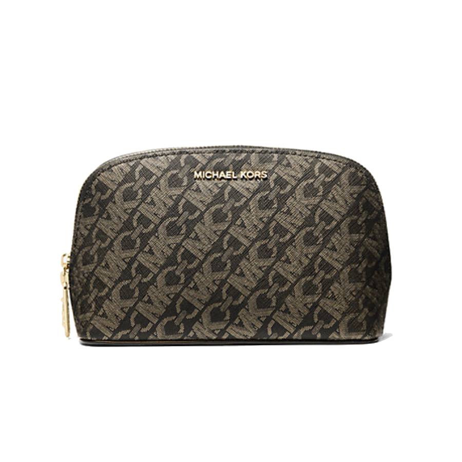 Metallic Empire Monogram Travel Pouch - Black / Pale Gold - Small