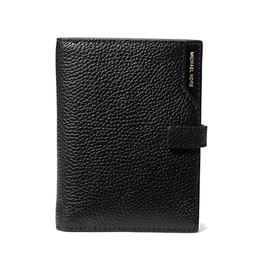 Jet Set Pebbled Leather Passport Wallet - Black
