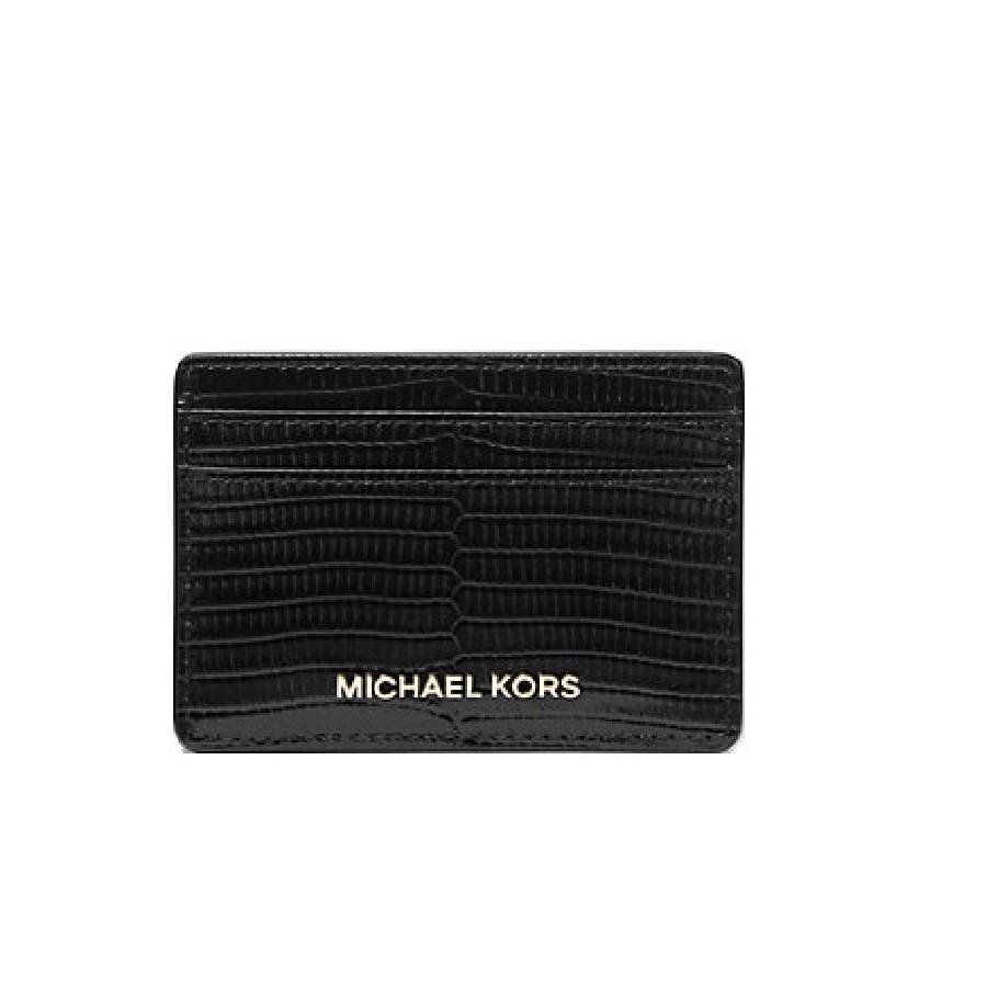 Jet Set Lizard Embossed Leather Card Case - Black