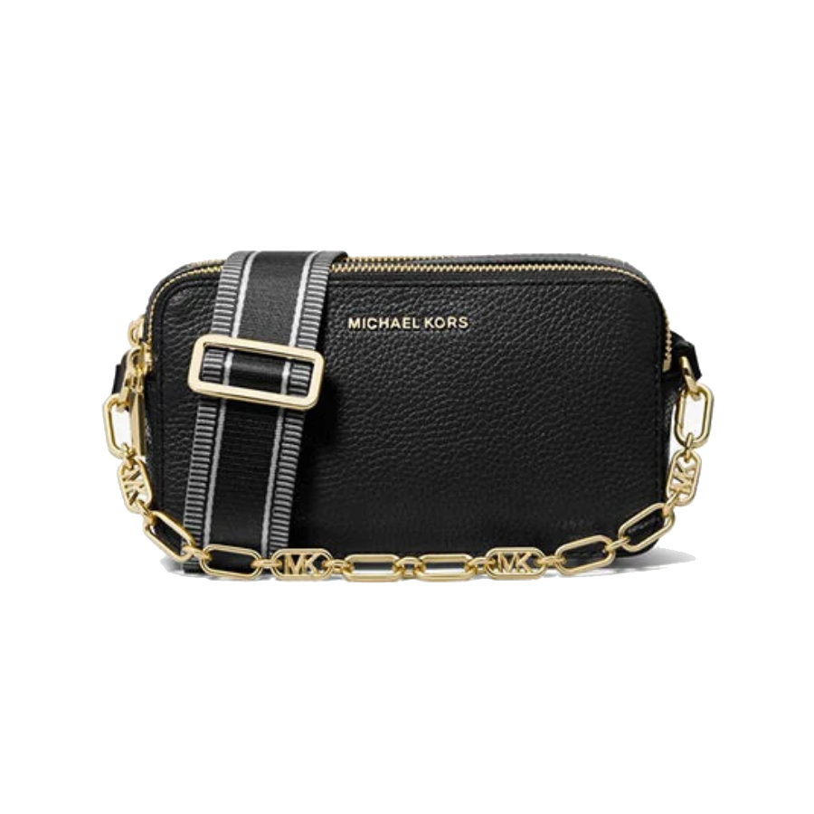 Jet Set Pebbled Leather Double Zip Camera Bag - Black - Small