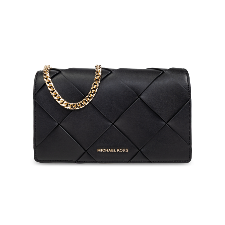 Jet Set Medium Woven Leather Crossbody Bag - Black