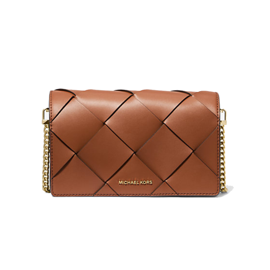 Jet Set Medium Woven Leather Crossbody Bag - Luggage