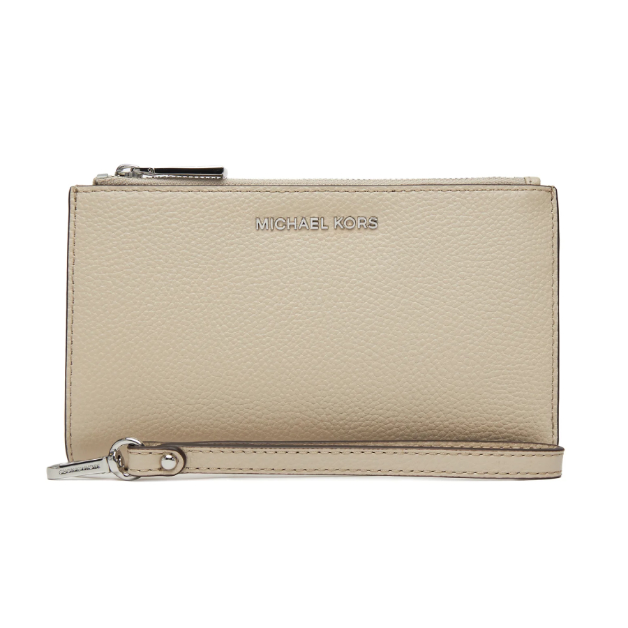 Jet Set Double Zip Wristlet Pebbled Leather - Light Sand