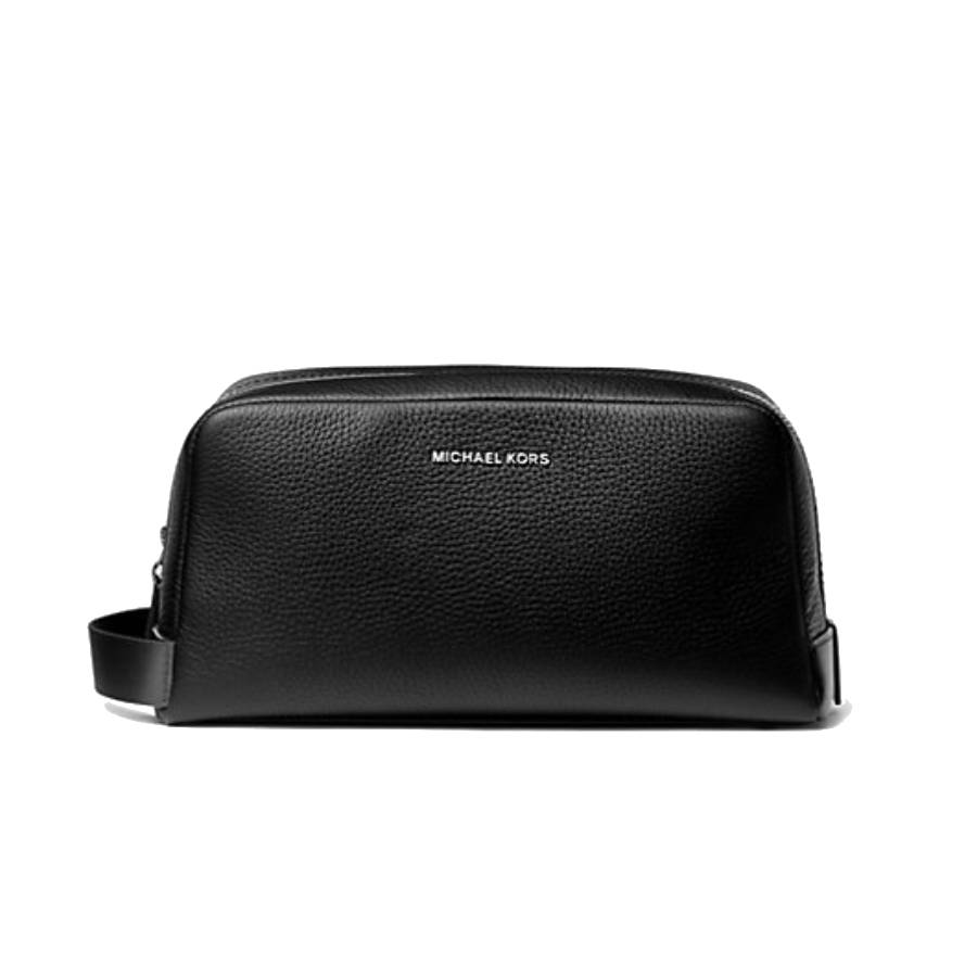 Hudson Pebbled Leather Travel Pouch - Black