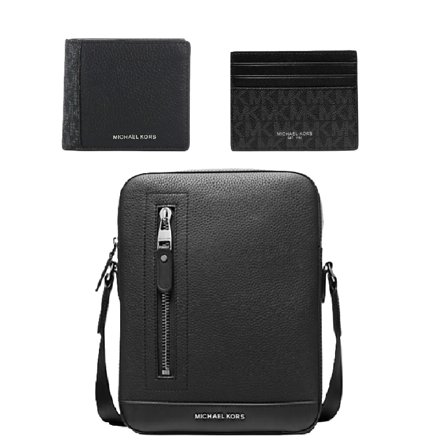 Hudson Matte Leather Vertical Zip Flight Bag, Billfold, and Greyson Card Case Set