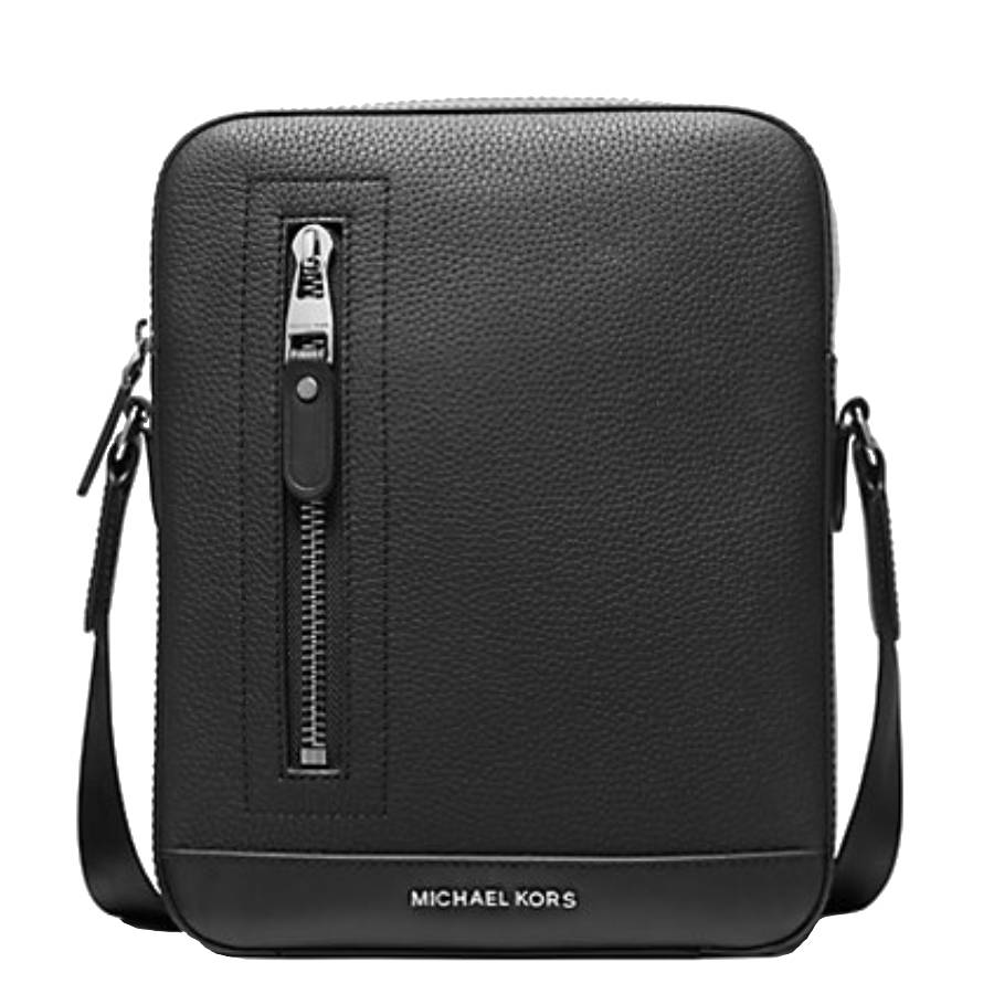 Hudson Matte Leather Vertical Zip Flight Bag - Black