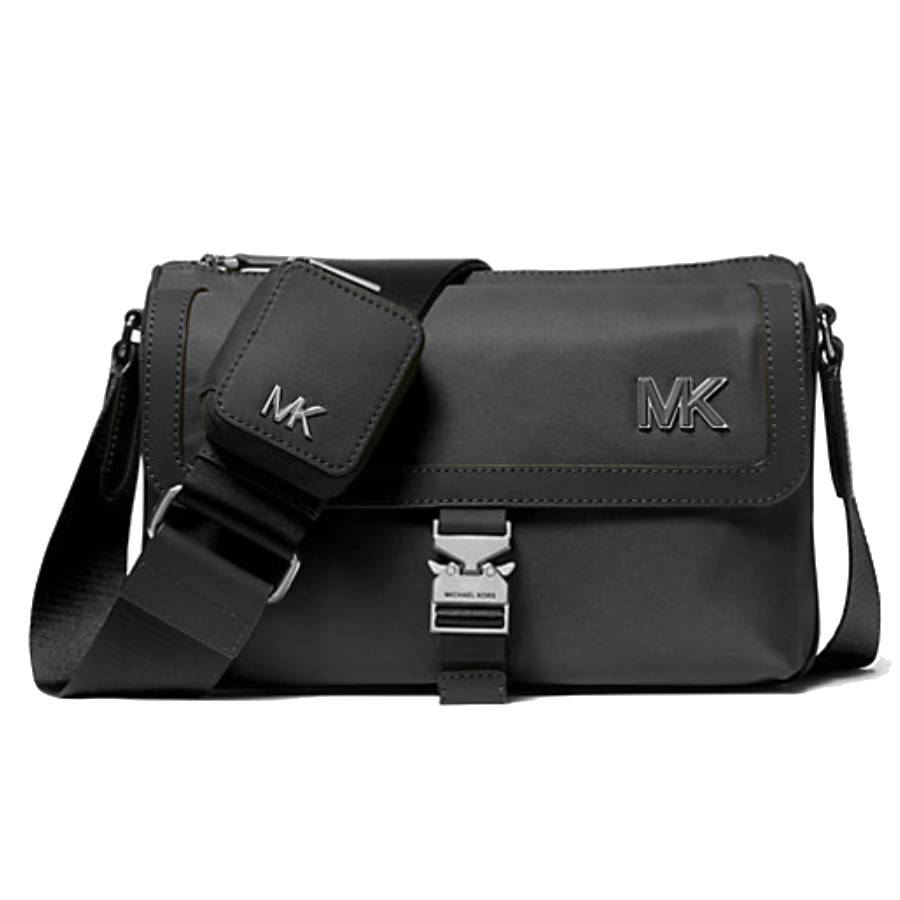 Eli Aviator Flap Messenger Bag with Pouch - Black