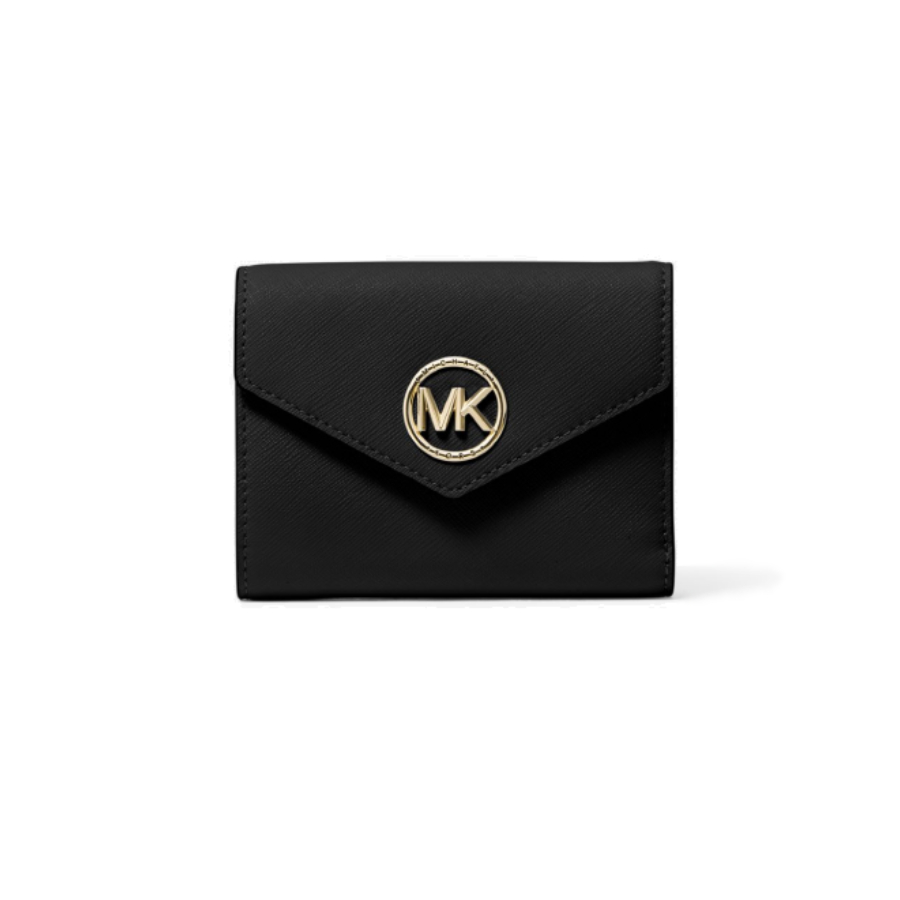 Carmen Saffiano Leather Tri-Fold Envelope Wallet - Black - Medium