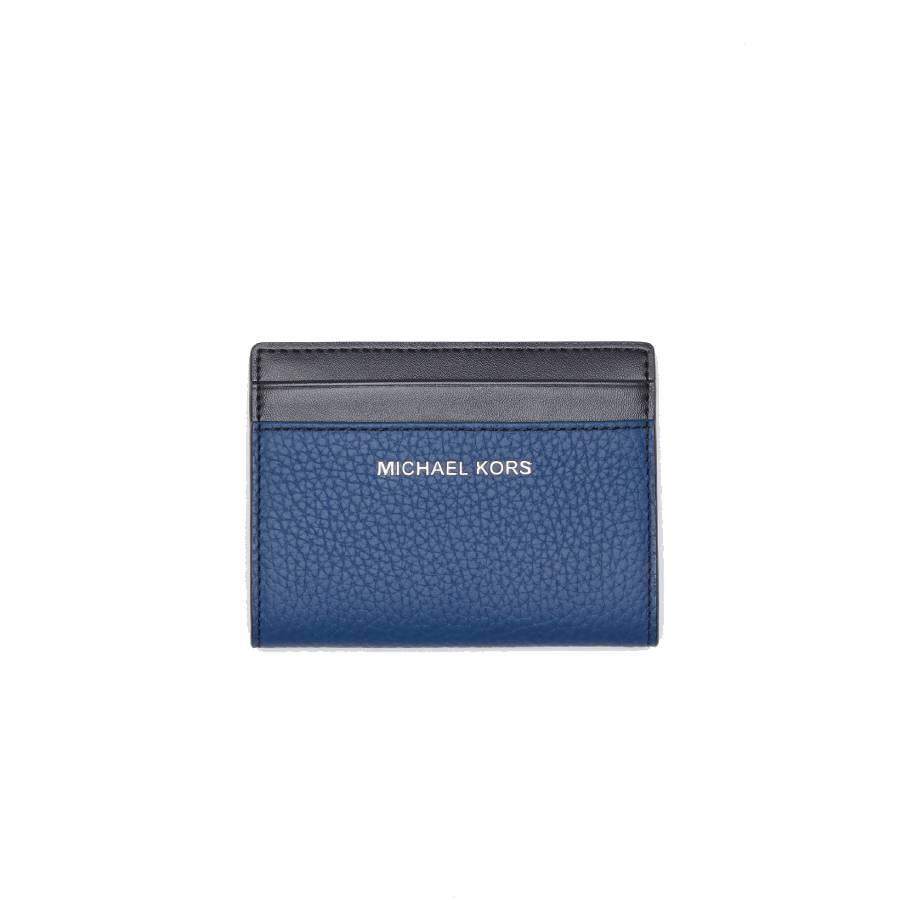 Portefeuille Hudson pliable en cuir grainé - Noir / Bleu