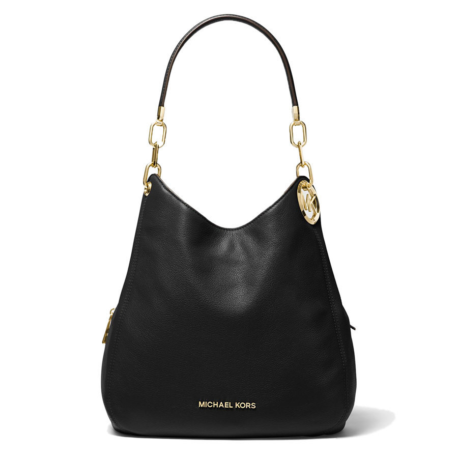 Lillie Pebbled Leather Shoulder Bag - Black - Large