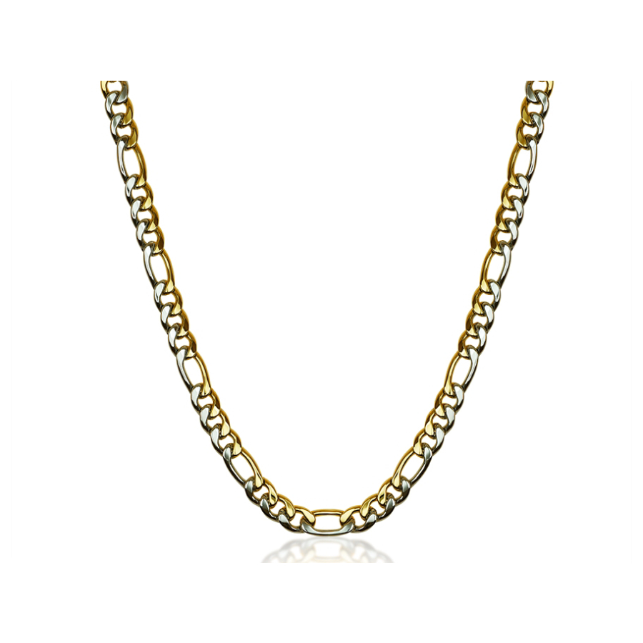 Stainless Steel Figaro Link 2 tone Necklace