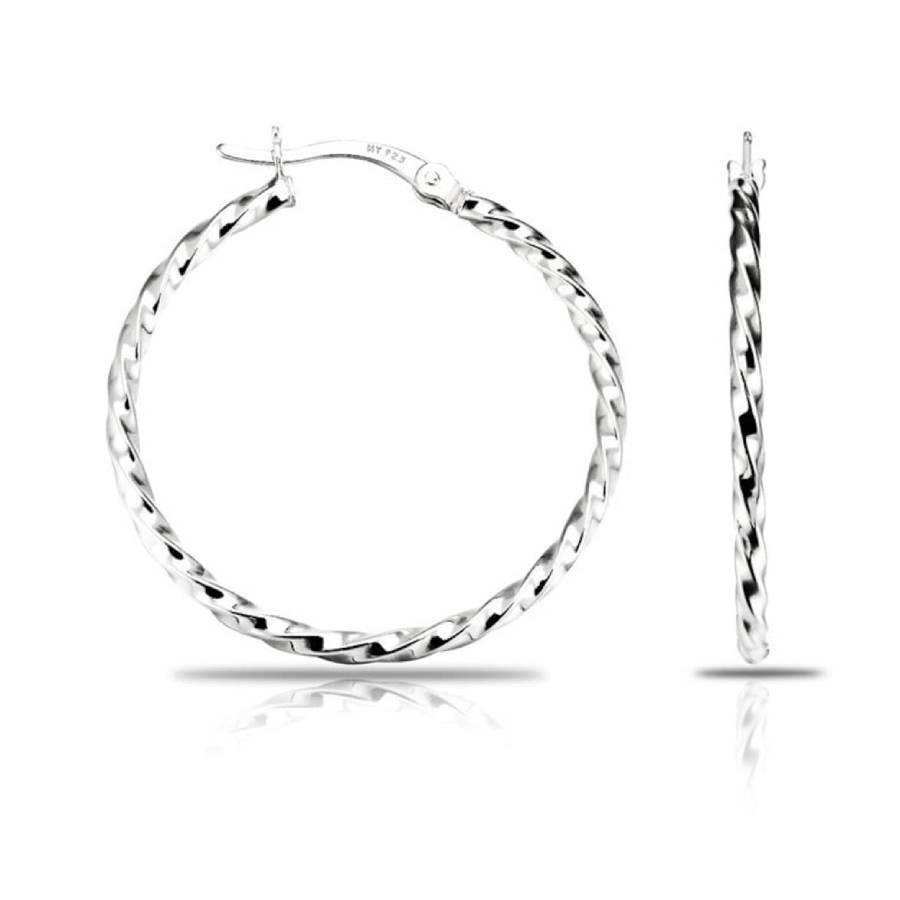 Stainless Steel Twist Hoop Earrings - Silver - 5.3mm