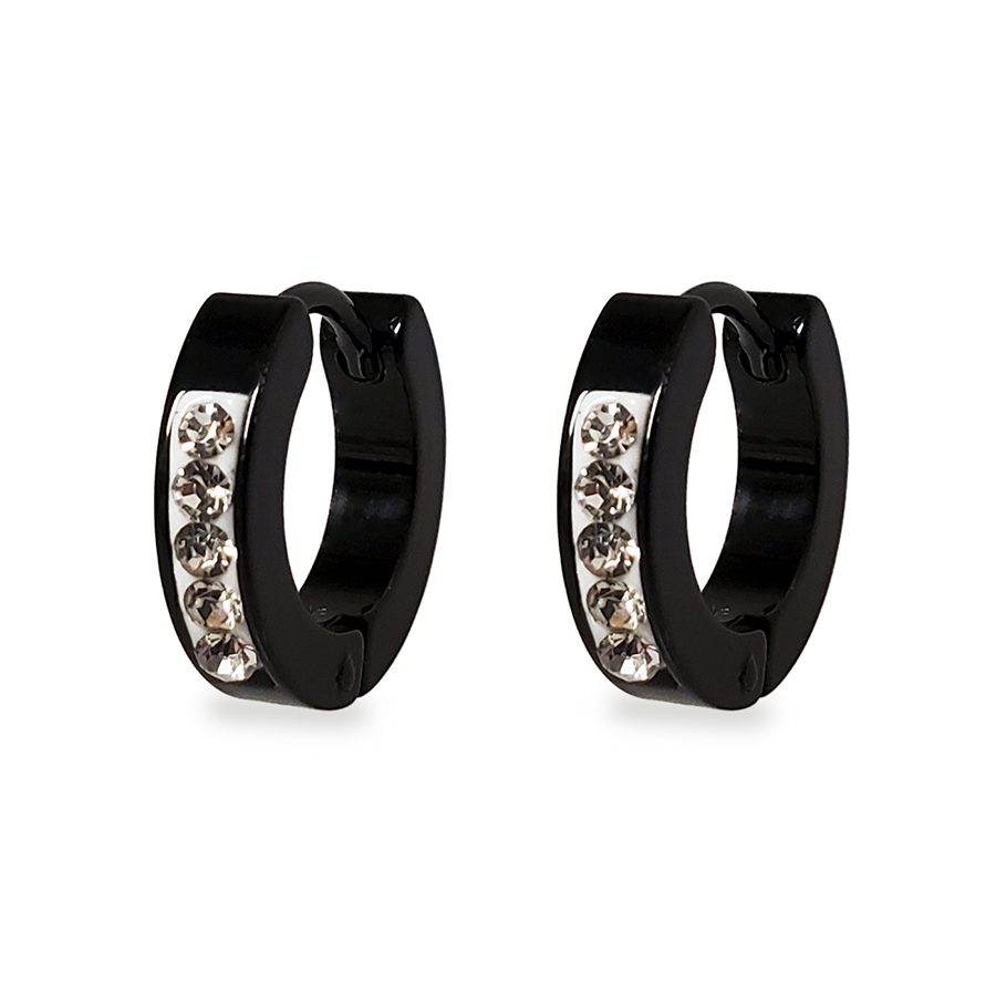 Boucles d'oreilles unisexes en acier inoxydable avec strass - Noir