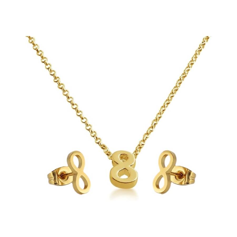 Ensemble collier et boucles d'oreilles en acier inoxydable - Or