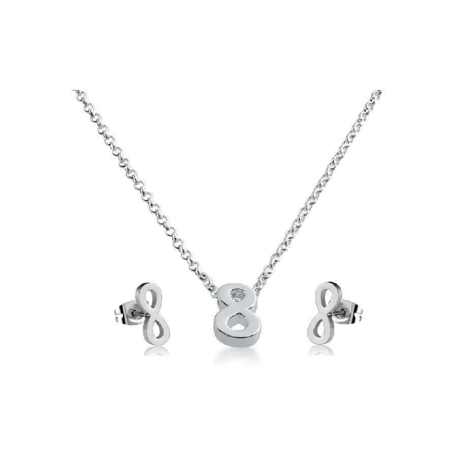 Ensemble collier et boucles d'oreilles en acier inoxydable - Argent