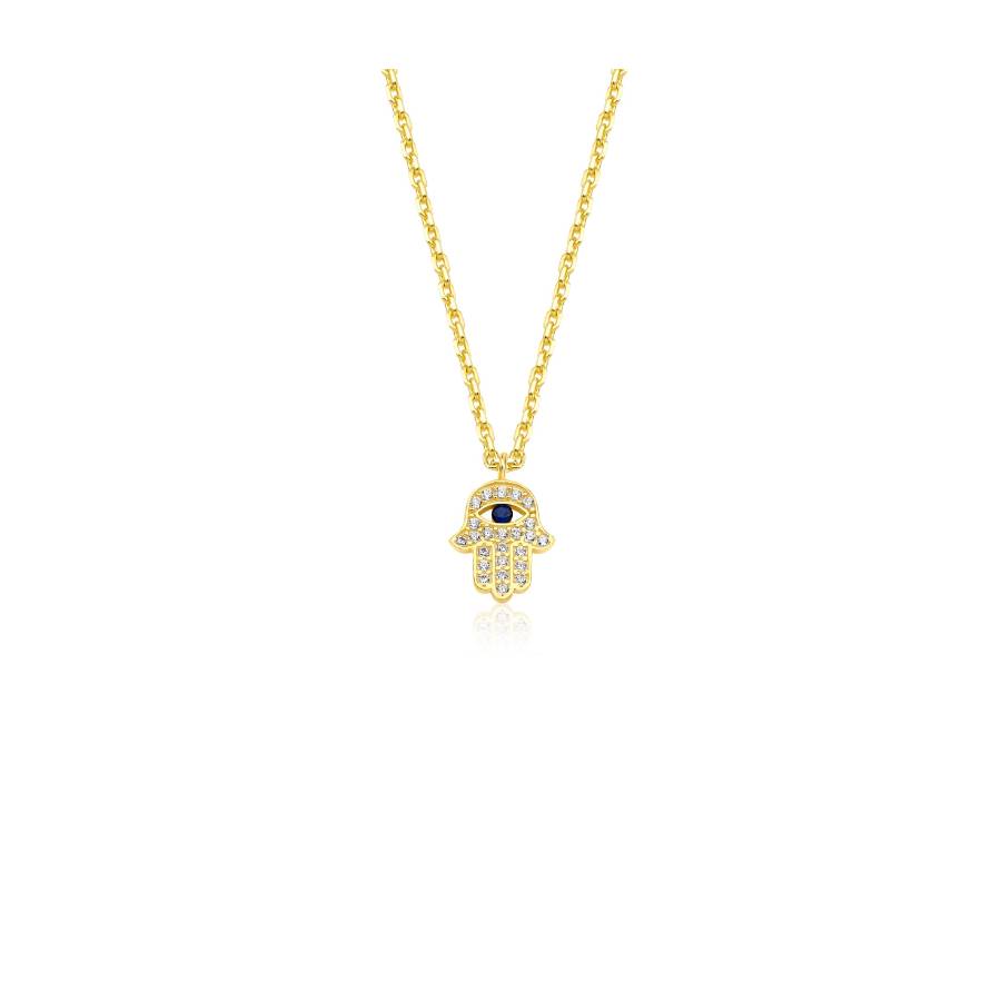 Collier main de Hamsa avec pierre bleue - Or