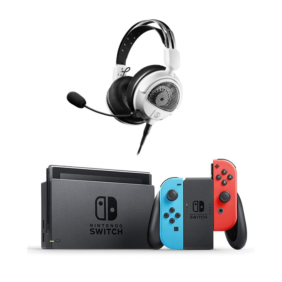 Switch Console - Neon Blue and Red with High-Fidelity Open-Back Gaming Headset White