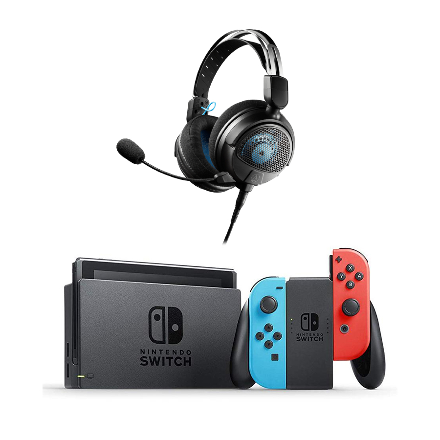 Switch Console - Neon Blue and Red with High-Fidelity Open-Back Gaming Headset