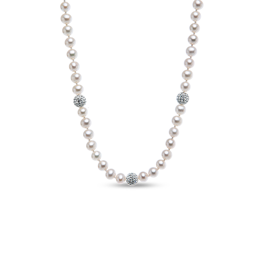 Collier en perles et cristaux - Blanc - 18 po